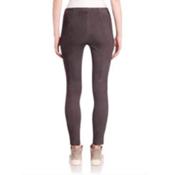 NWOT St. John Alexa Leather Suede Crop Leggings in Brown Taupe / Size 4 - Picture 2 of 7